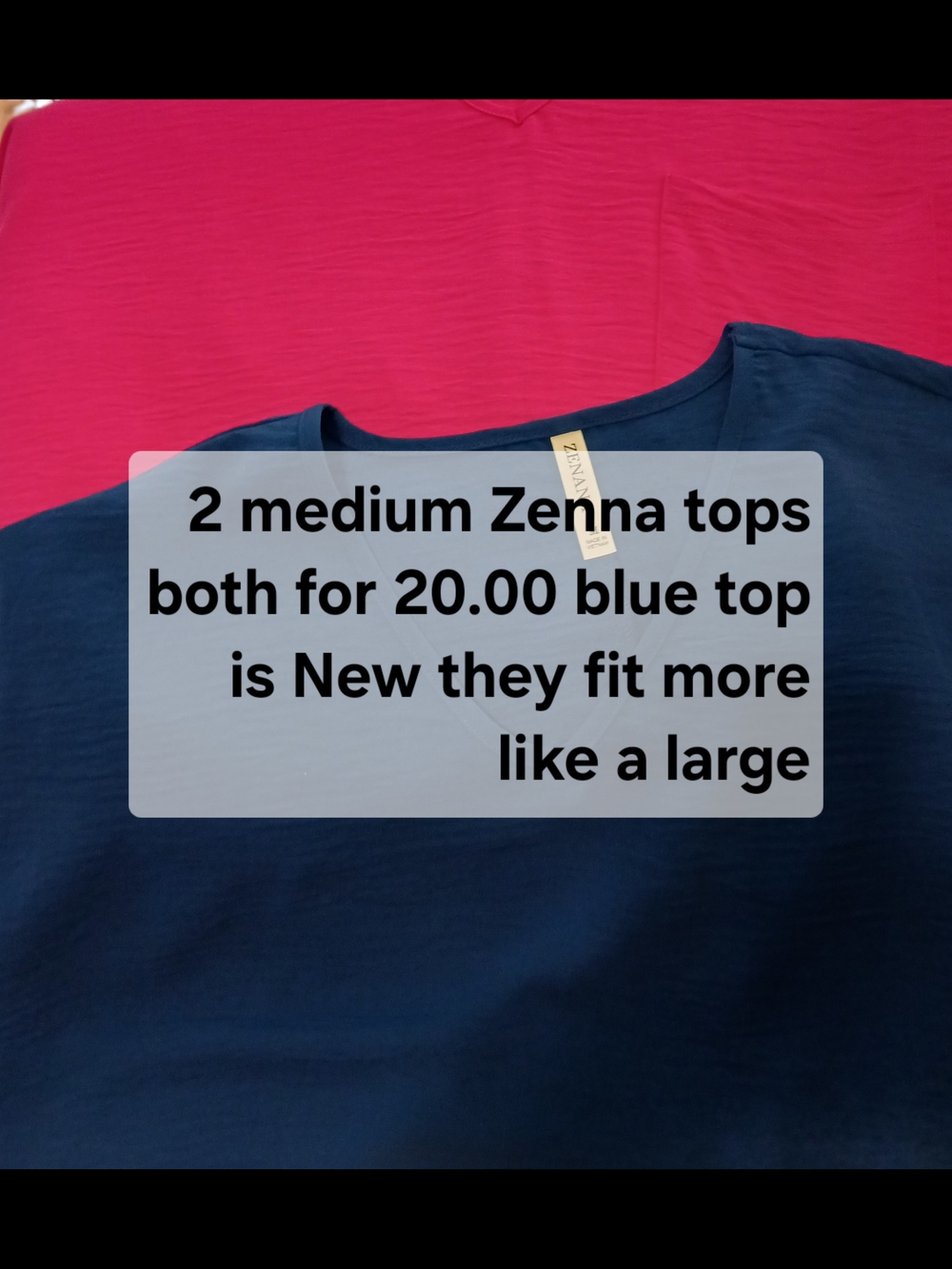 Zenana Outfitters V‑Neck Short Sleeve Tee in Navy and Fuchsia
